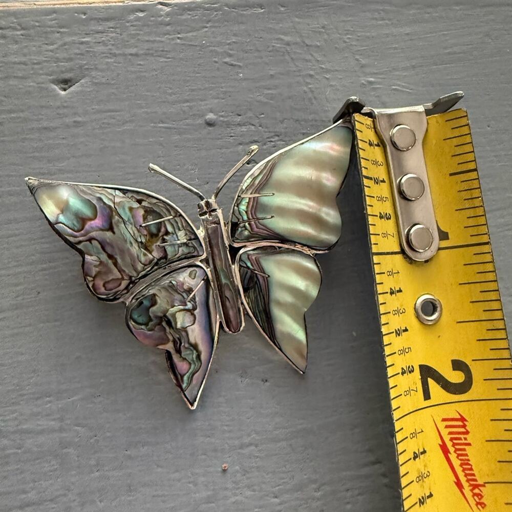 925 Sterling Silver Abalone Mexico Butterfly Pin Brooch VINTAGE - Picture 7 of 8